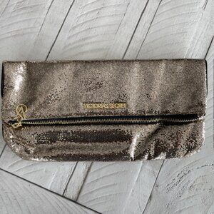 VICTORIA SECRET GOLD SPARKLY METALLIC FOLD OVER CLUTCH WITH MIRROR NWOT